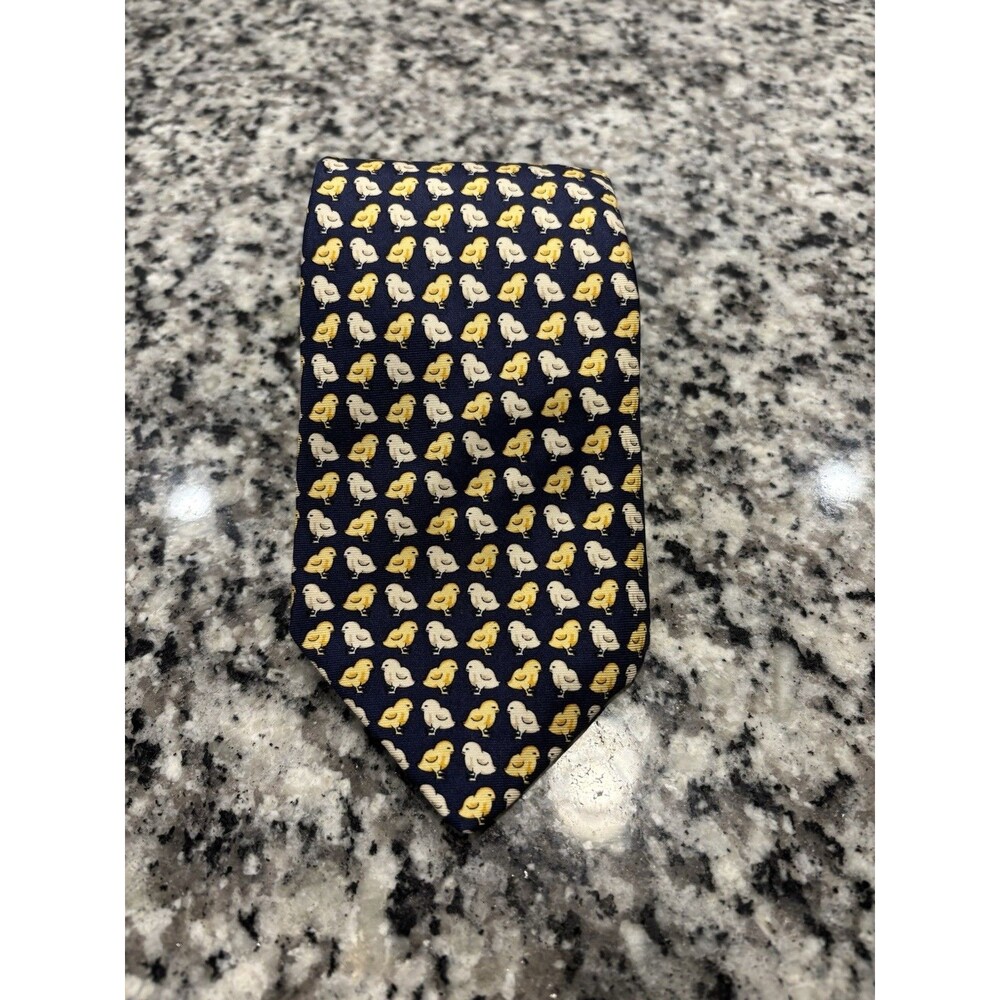 Burberry Tie Mens Silk Blue Chicken Chicks Hand Sewn Made in USA Vintage 90s